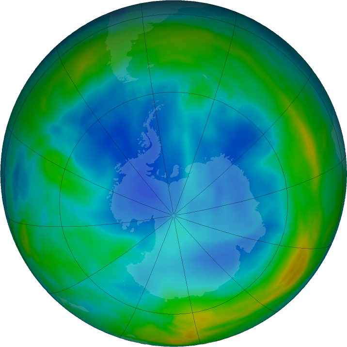 Antarctic ozone map for 07 July 2023